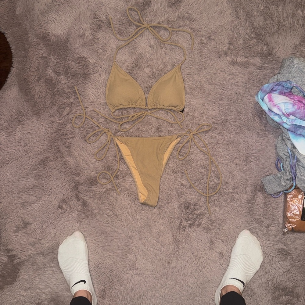 Icon Swim Burnt Orange Rust Camel Brown Bikini Set Ribbed String Swimsuit Medium - Picture 13 of 14